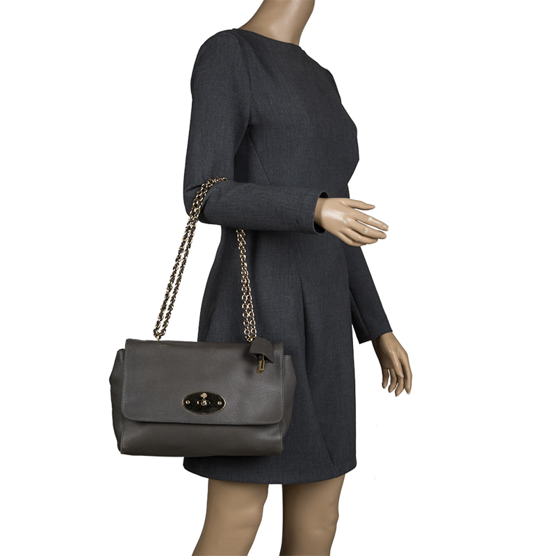 Pre Owned Mulberry Dark Grey Leather Lily Shoulder Bag