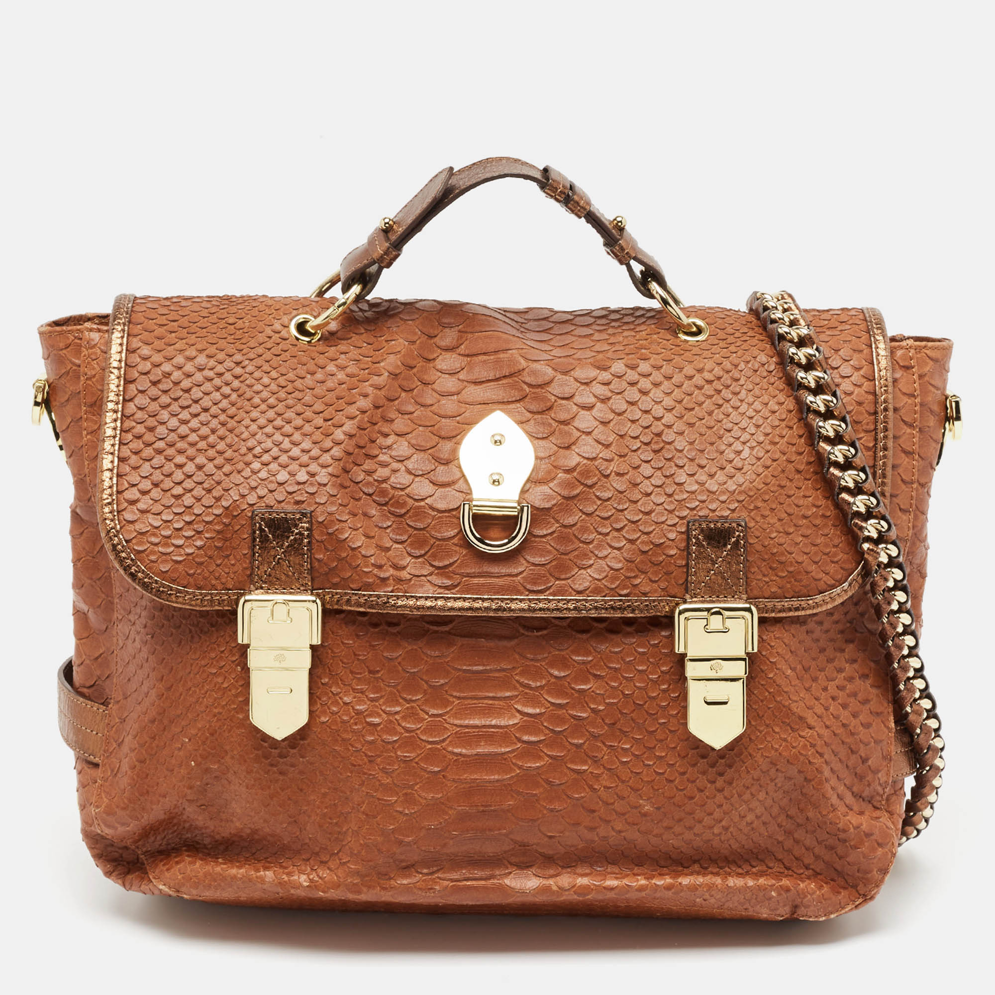 

Mulberry Brown/Bronze Python Embossed and Leather Tillie Top Handle Bag