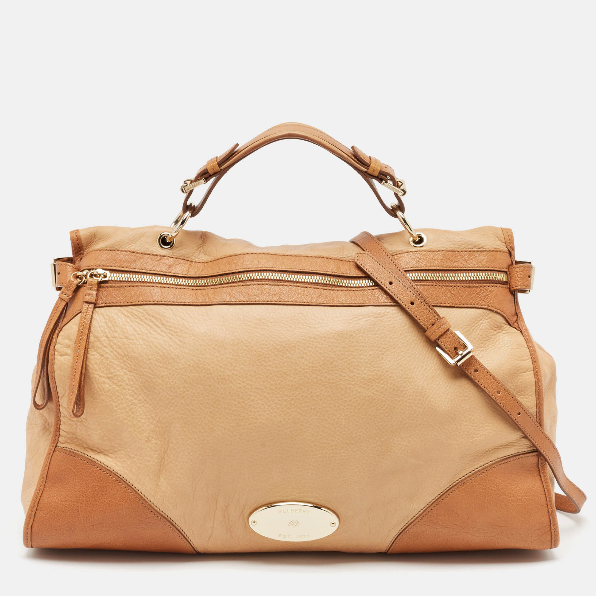 

Mulberry Two Tone Beige Leather Taylor Top Handle Bag