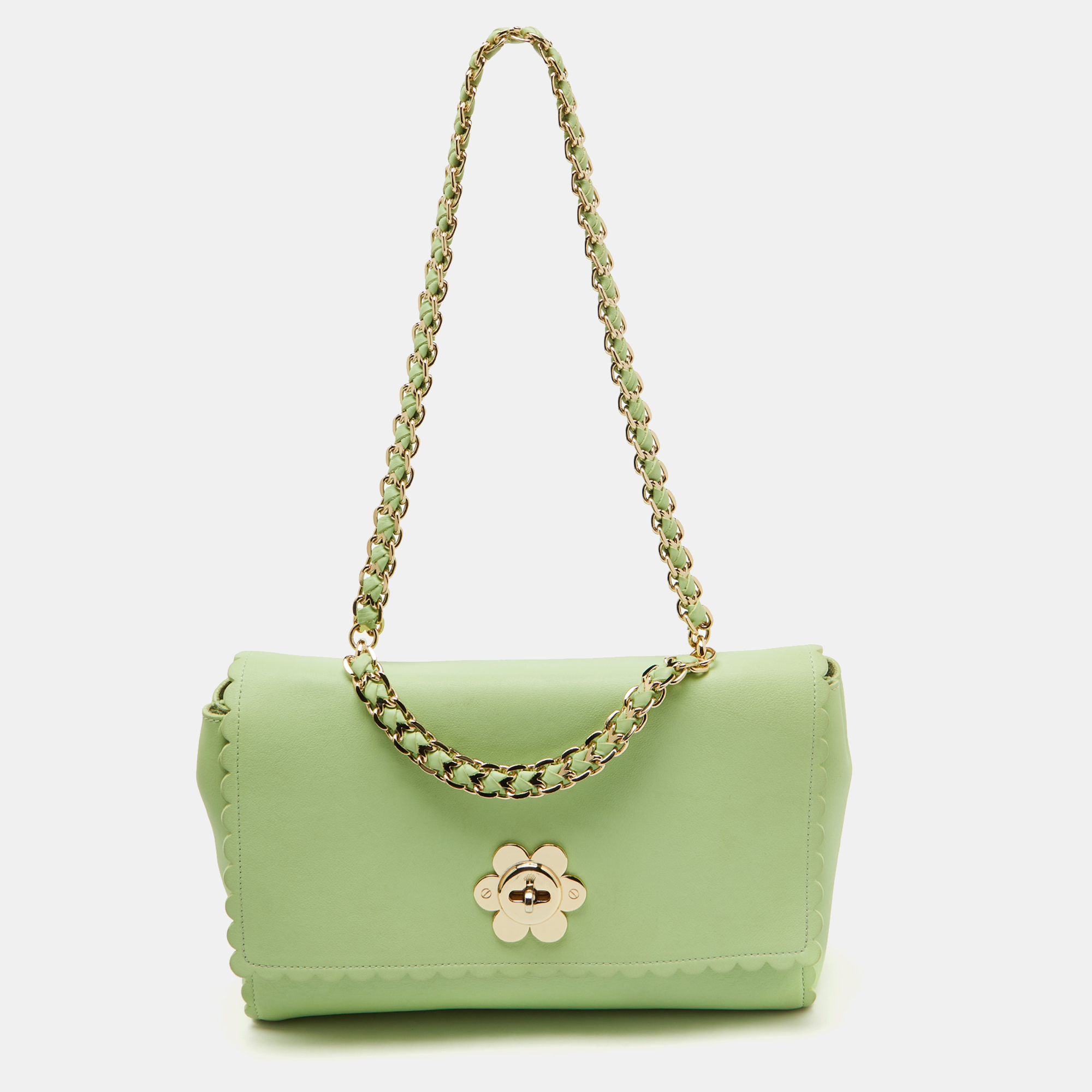 

Mulberry Mint Green Leather Cecily Flower Top Handle Bag