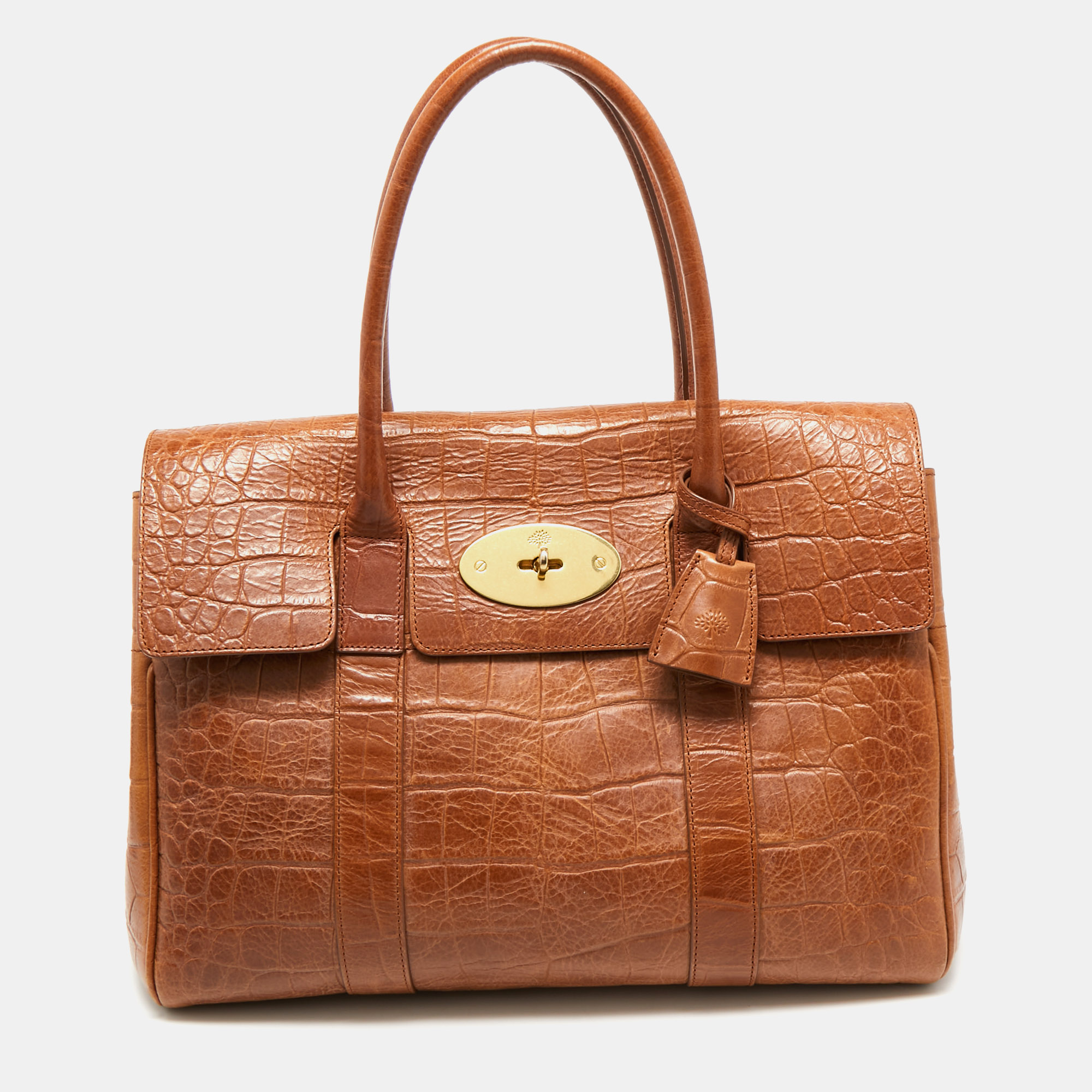 

Mulberry Brown Croc Embossed Leather Bayswater Satchel