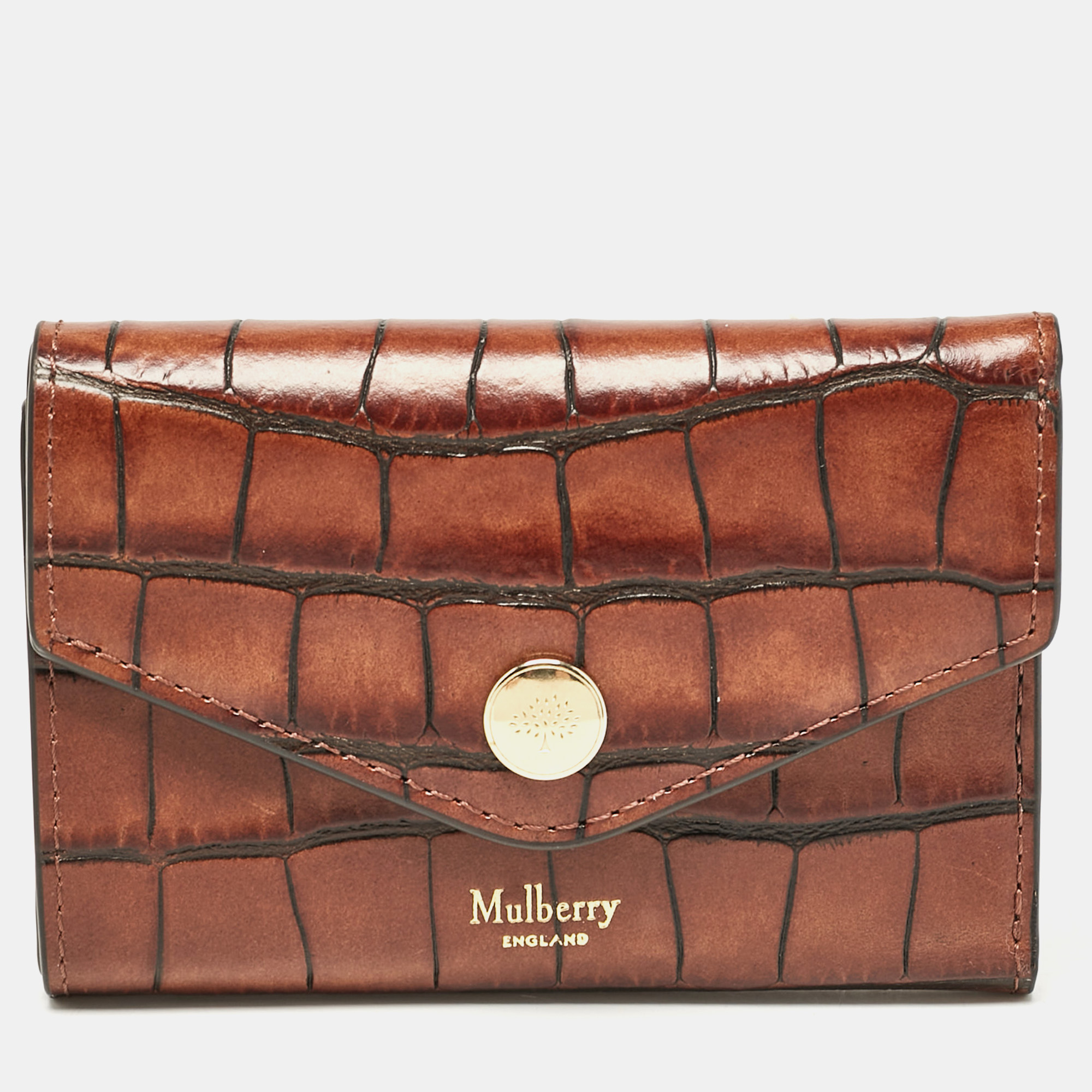 

Mulberry Brown Croc Embossed Leather Trifold Wallet