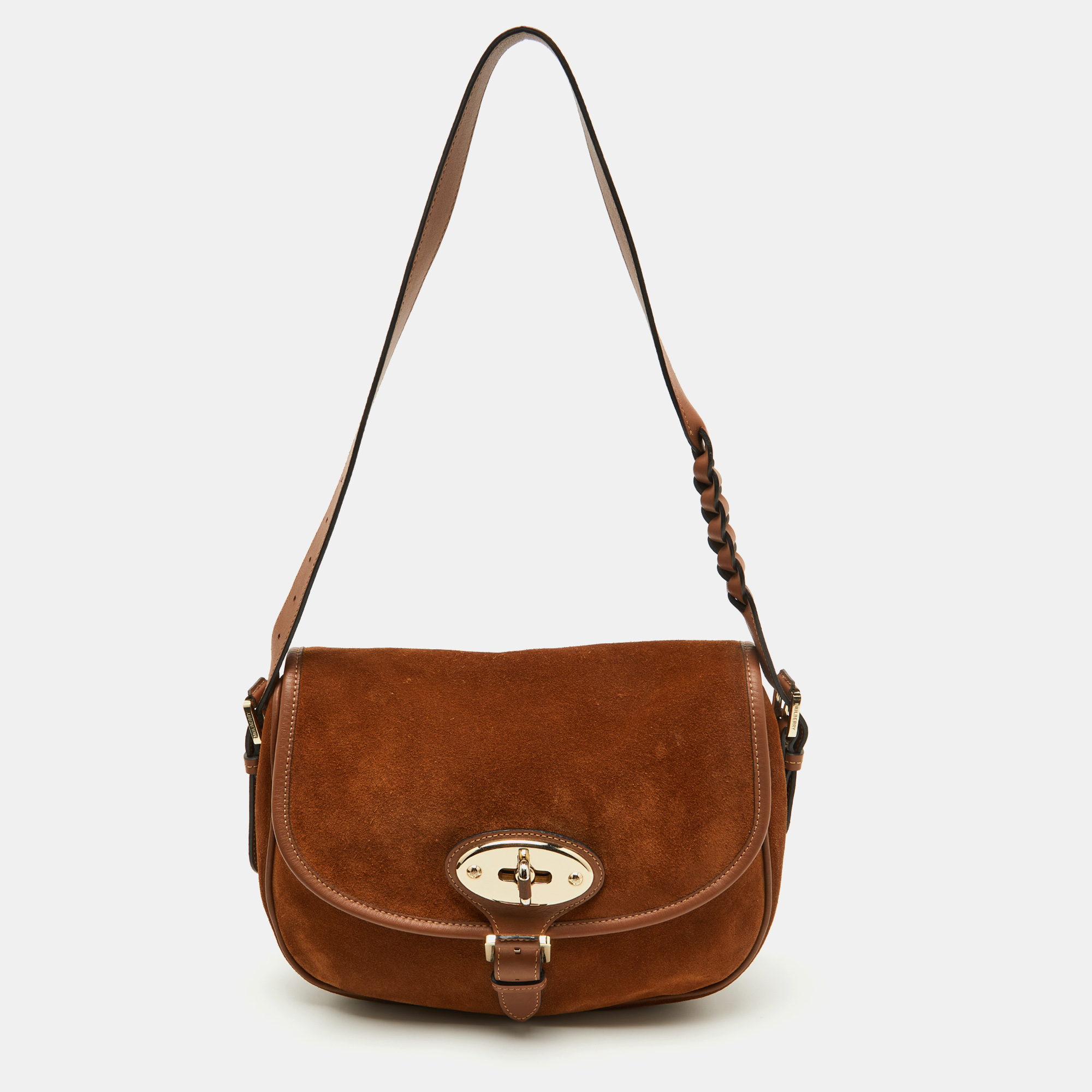 

Mulberry Brown Suede and Leather Braided Accent Flap Crossbody Bag