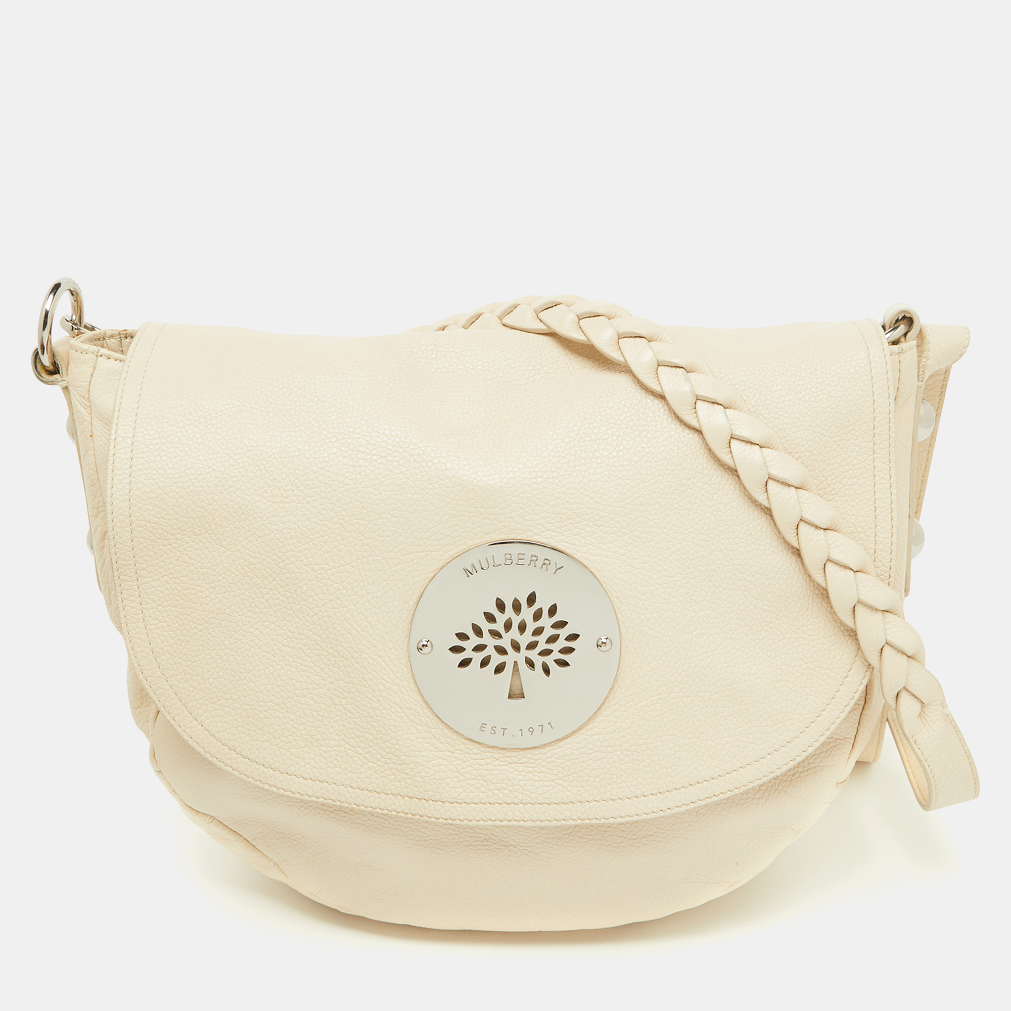 

Mulberry Off White Leather Daria Logo Flap Shoulder Bag