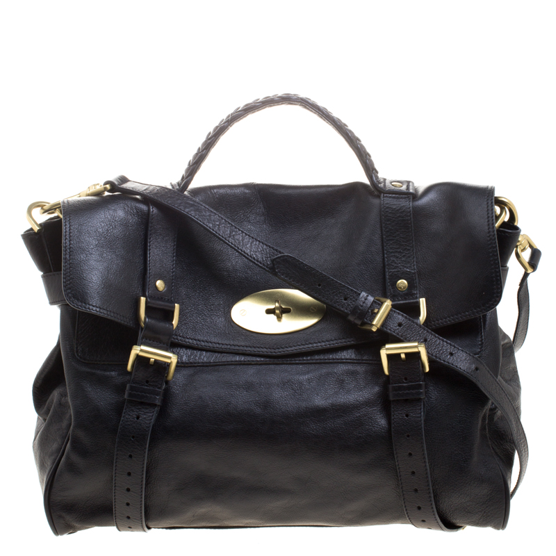 Mulberry Black Leather Oversized Alexa Satchel