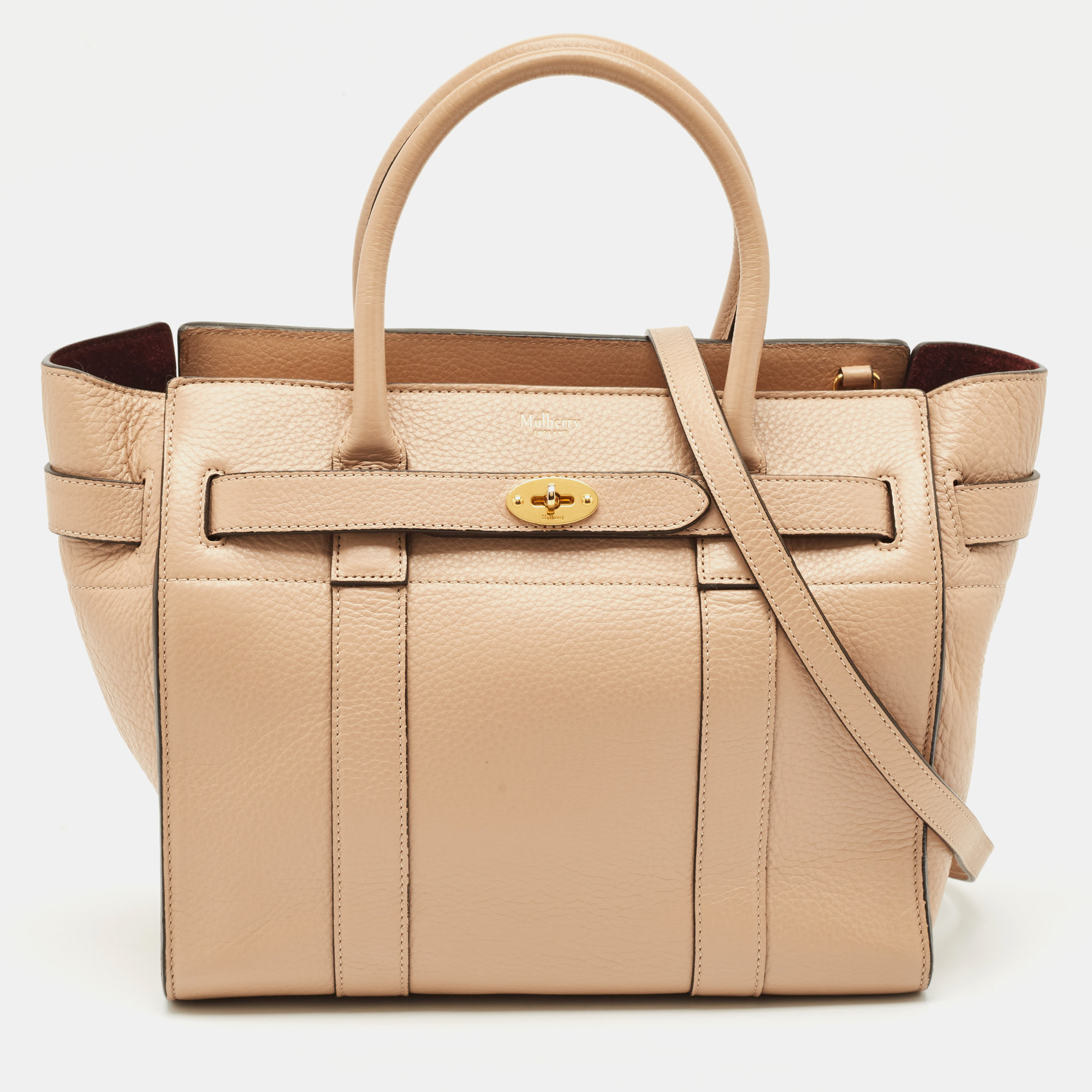 

Mulberry Beige Leather Small Zipped Bayswater Tote