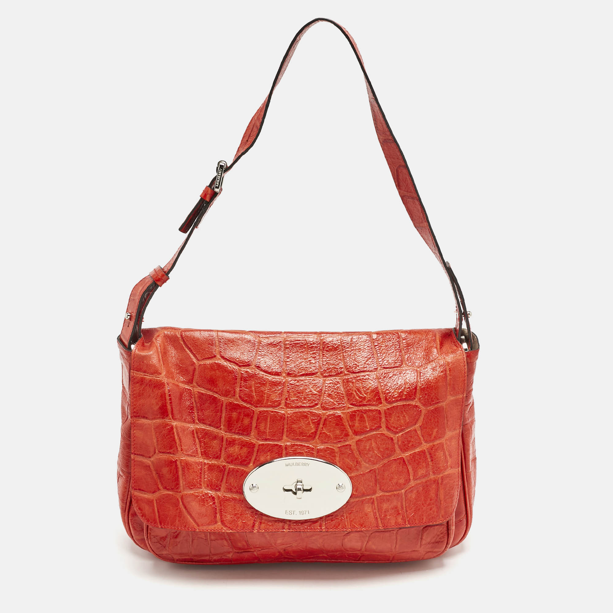 

Mulberry Red Croc Embossed Leather Bayswater Flap Shoulder Bag