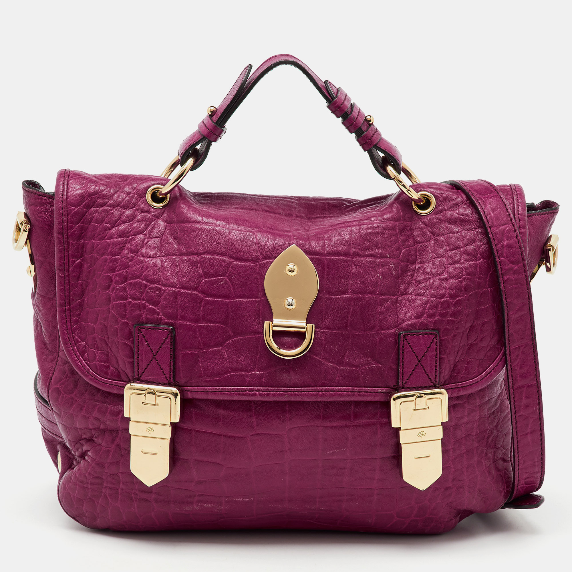 

Mulberry Pink Croc Embossed Leather Tillie Flap Top Handle Bag