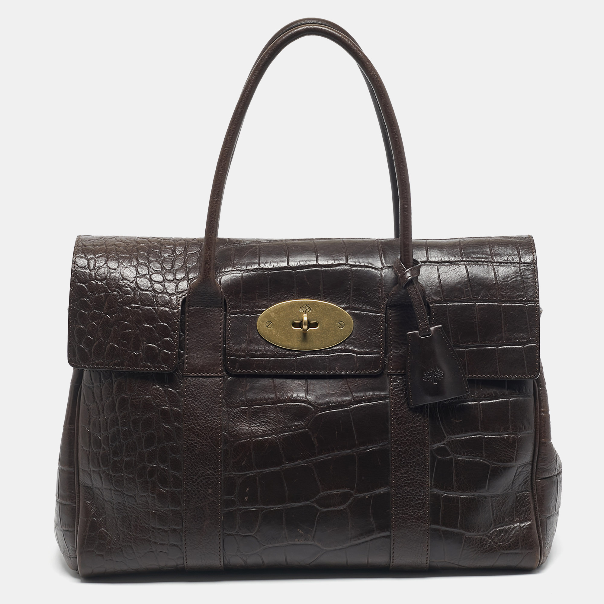 

Mulberry Dark Brown Croc Embossed Leather Bayswater Satchel