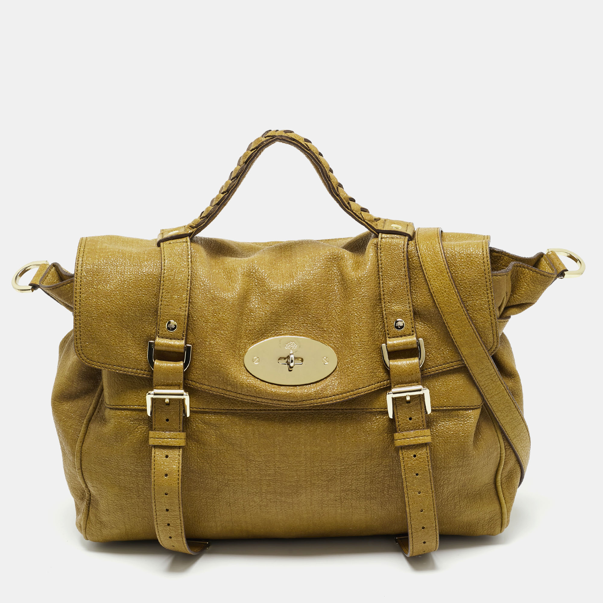 

Mulberry Olive Green Textured Leather Oversized Alexa Satchel