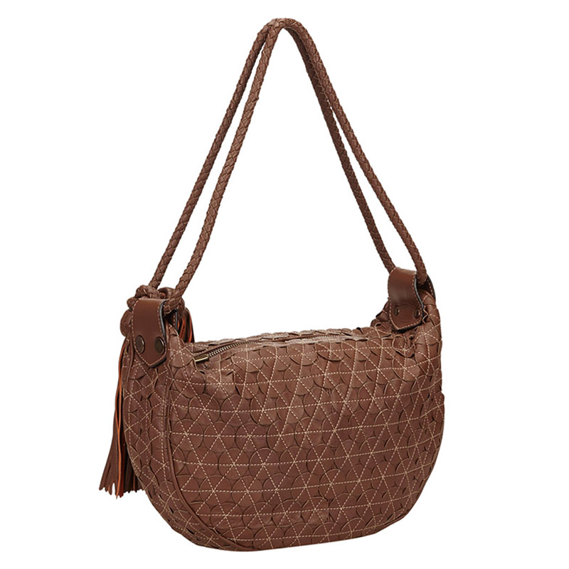 

Mulberry Brown Textured Leather Tassel Hobo