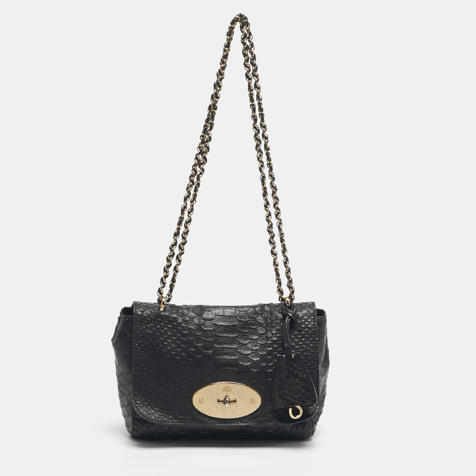 

Mulberry Black Python Embossed Leather Lily Chain Shoulder Bag
