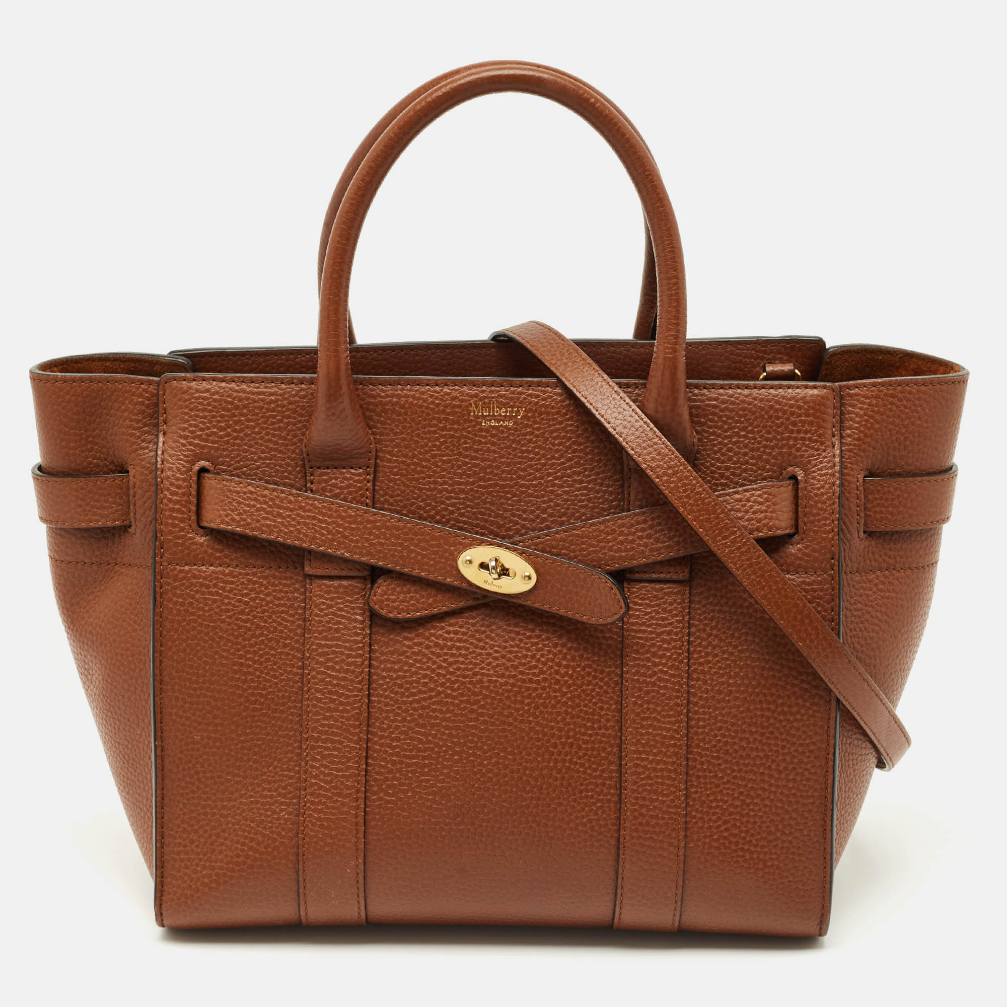 Pre-owned Mulberry Blue Leather Small Zipped Bayswater Tote In Brown