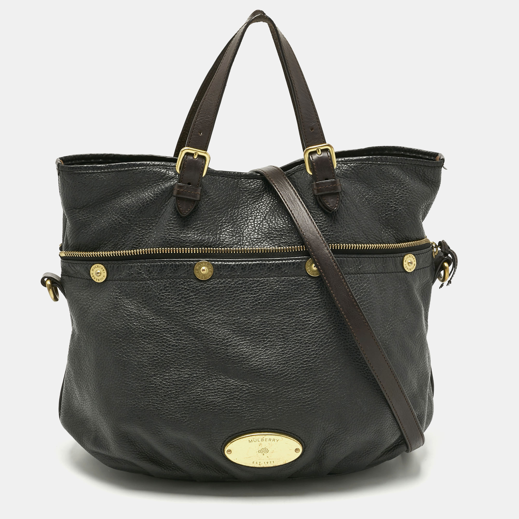 Pre-owned Mulberry Black/dark Brown Soft Leather Mitzy Tote