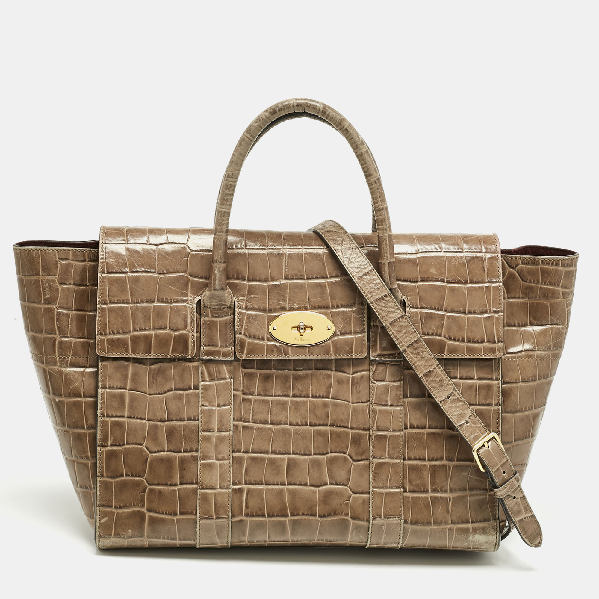 

Mulberry Beige Croc Embossed Leather  Bayswater Satchel