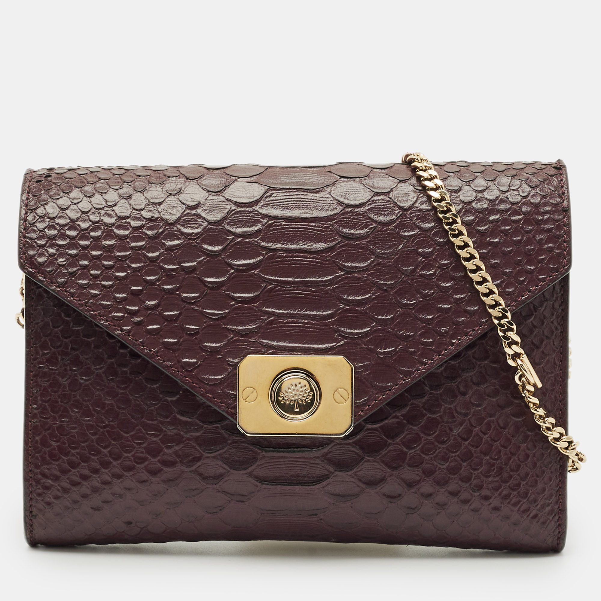 

Mulberry Burgundy Python Embossed Leather Delphie Duo Chain Shoulder Bag