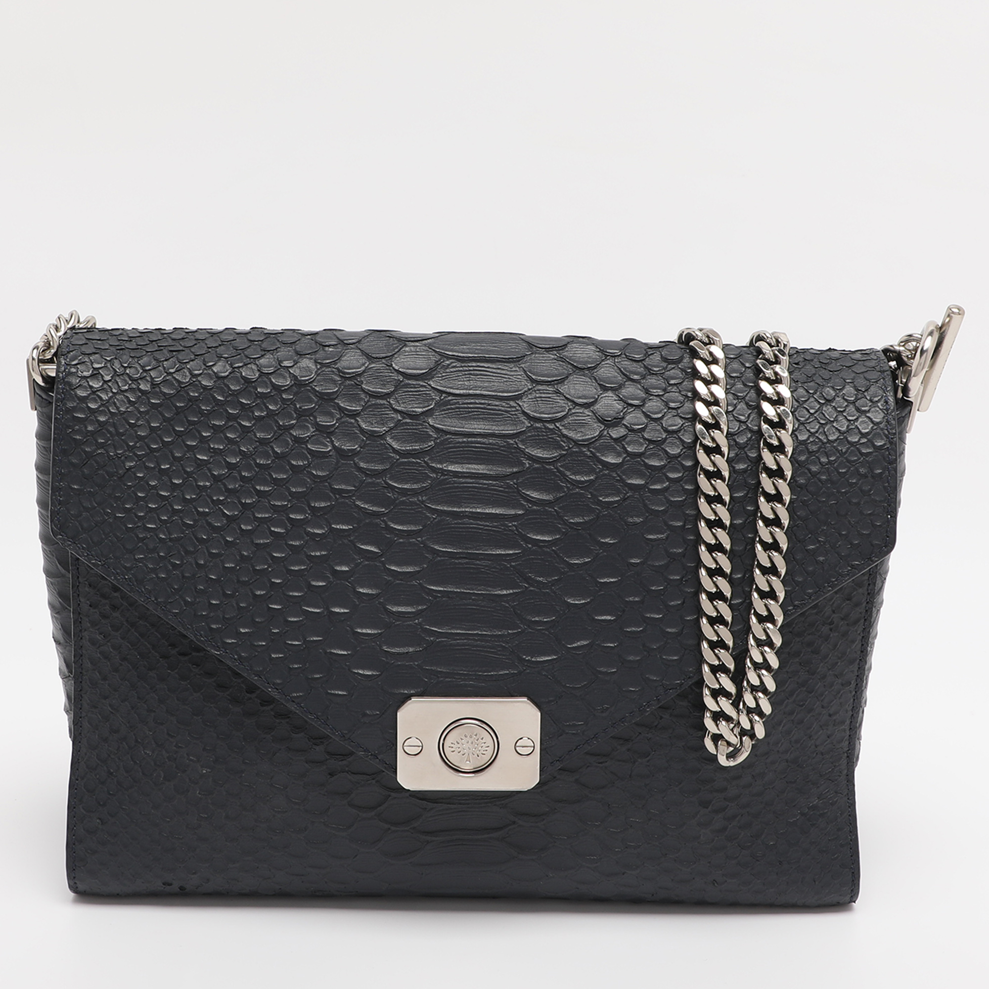 

Mulberry Navy Blue/ Turquoise Snakeskin Embossed Leather Delphie Duo Flap Shoulder Bag