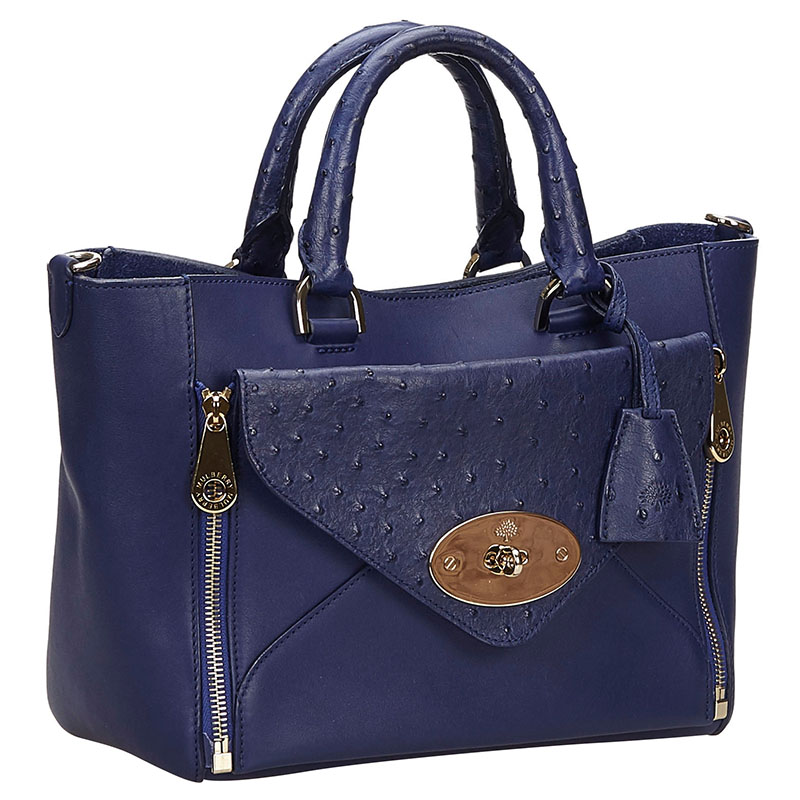 

Mulberry Navy Blue Ostrich/Leather Willow Tote