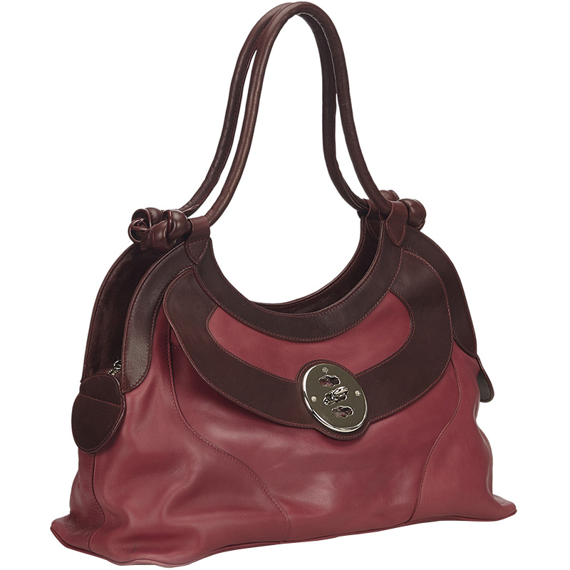 

Mulbery Red Two Toned Leather Satchel