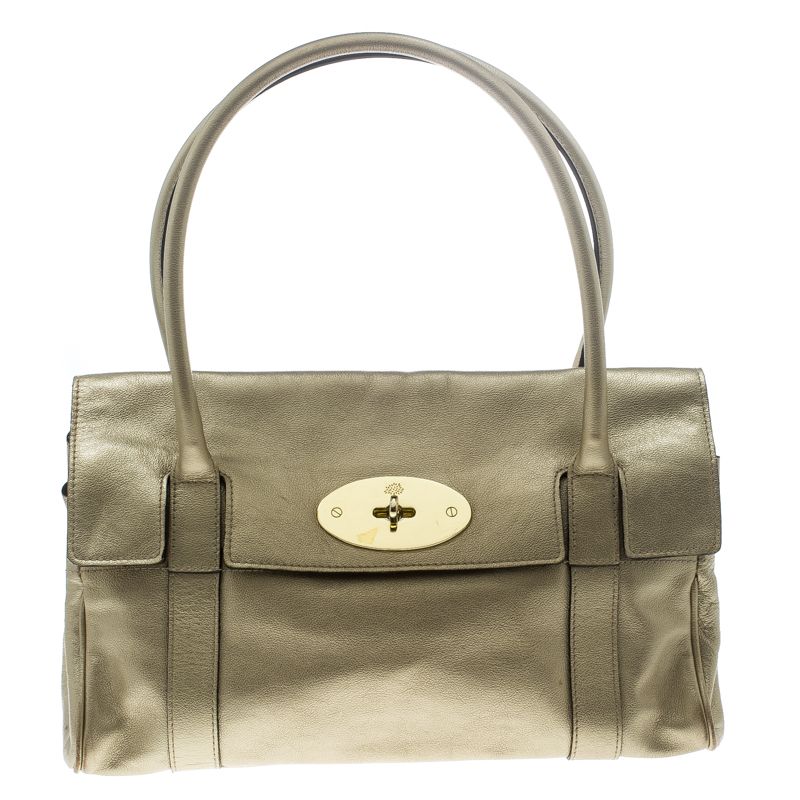 Pre Owned Mulberry Metallic Beige Leather Bayswater Satchel