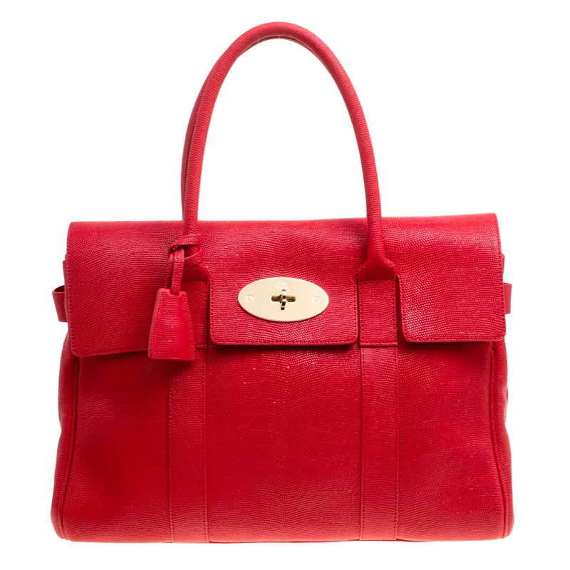 Pre Owned Mulberry Red Textured Leather Bayswater Satchel