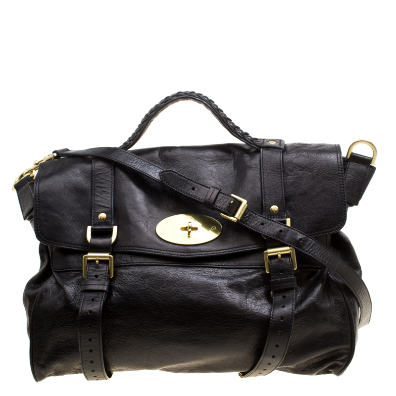 Mulberry Black Leather Oversized Alexa Top Handle Shoulder Bag