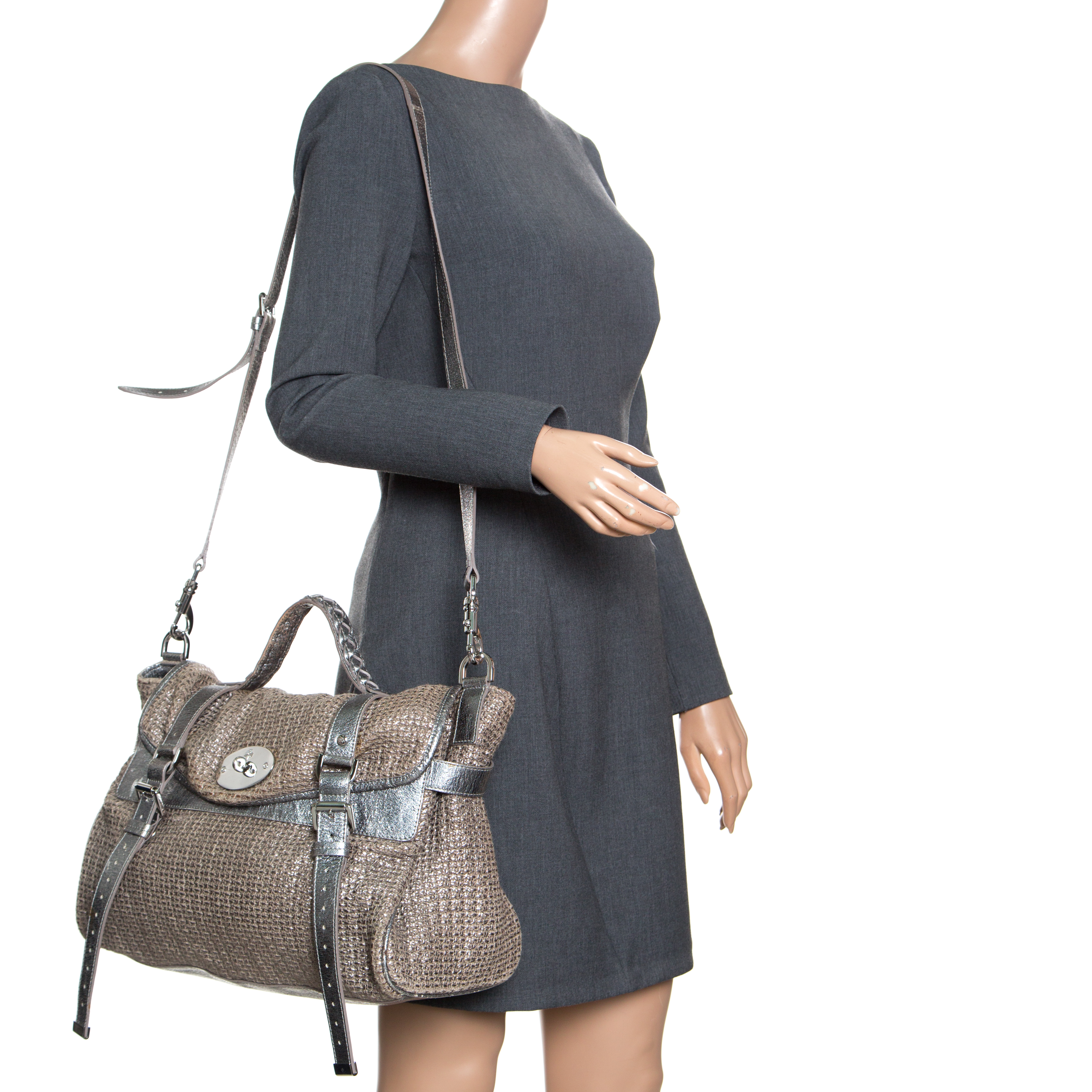 

Mulberry Sparkle Grey Woven Fabric Alexa Top Handle Shoulder Bag, Metallic