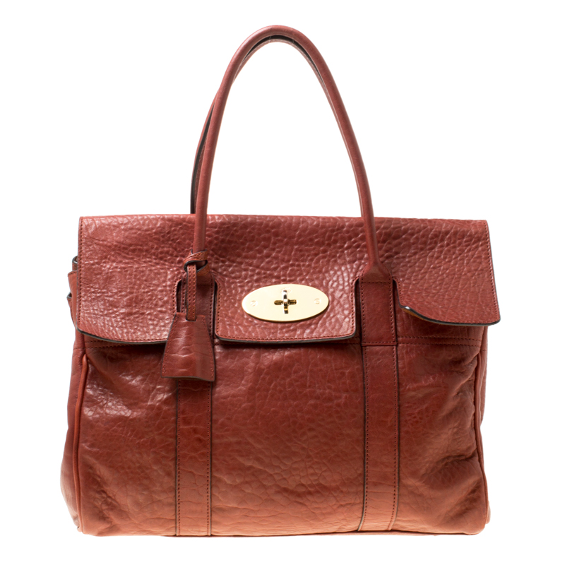 Pre Owned Mulberry Mahogany Textured Leather Bayswater Satchel
