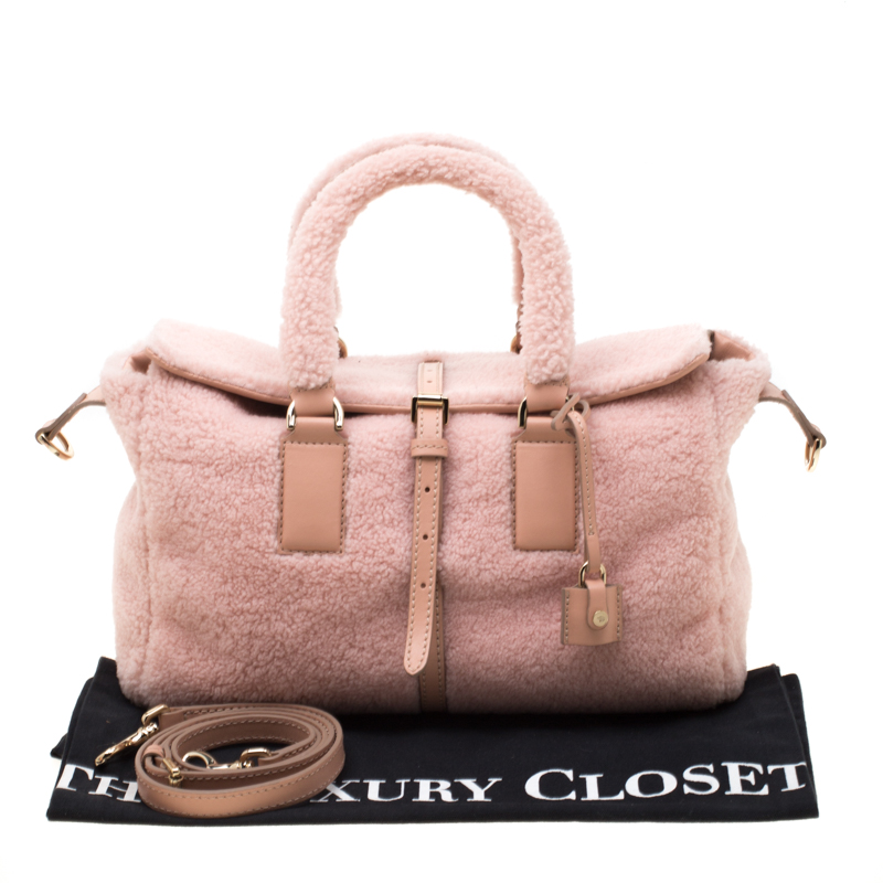 Pre Owned Mulberry Pink Shearling and Leather Roxette Satchel