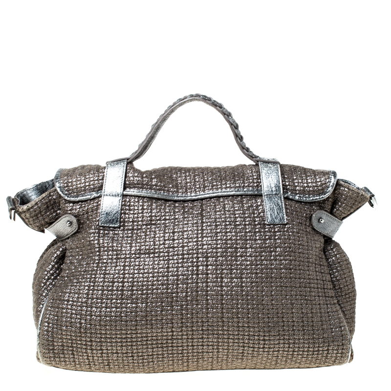 Pre Owned Mulberry Grey/Blue Metallic Woven Fabric and Leather Alexa Top Handle Bag