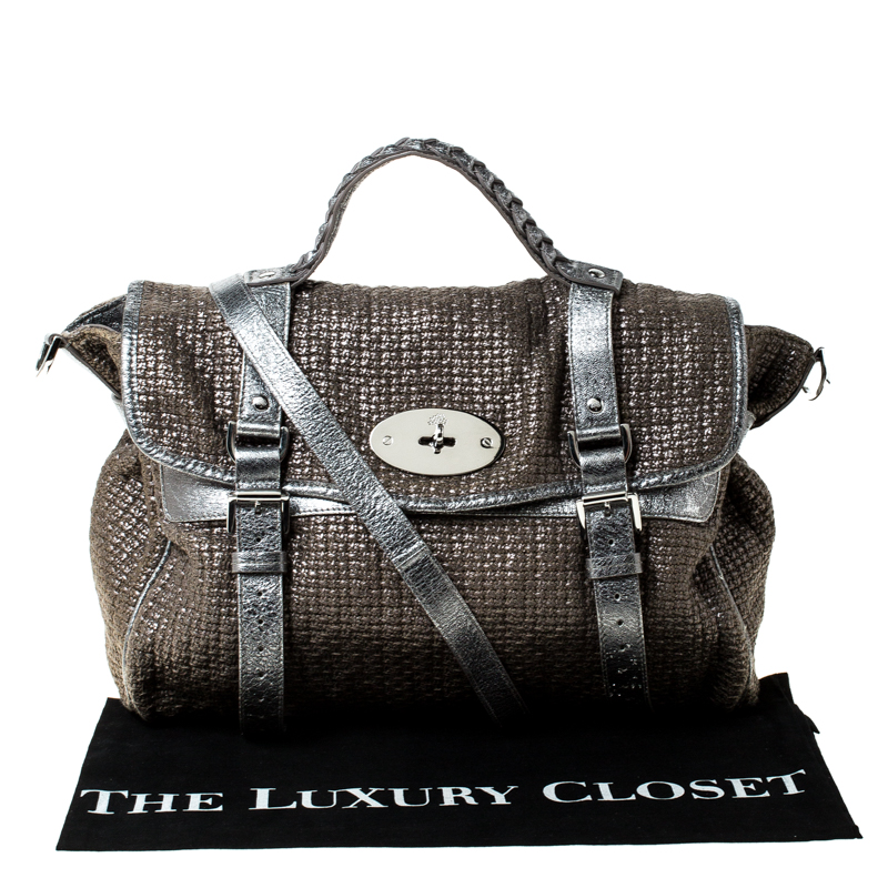 Pre Owned Mulberry Grey/Blue Metallic Woven Fabric and Leather Alexa Top Handle Bag
