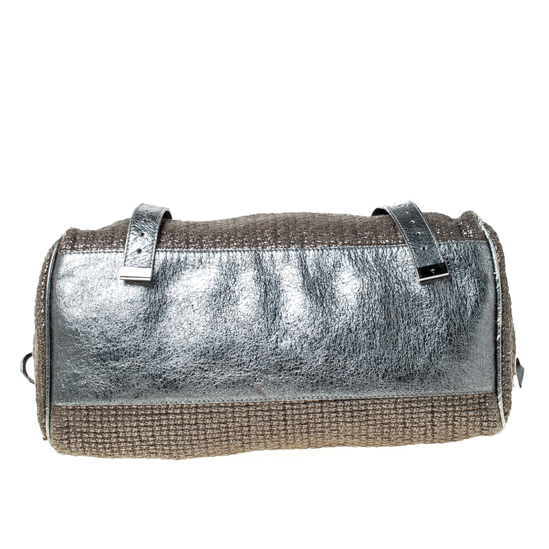 Pre Owned Mulberry Grey/Blue Metallic Woven Fabric and Leather Alexa Top Handle Bag