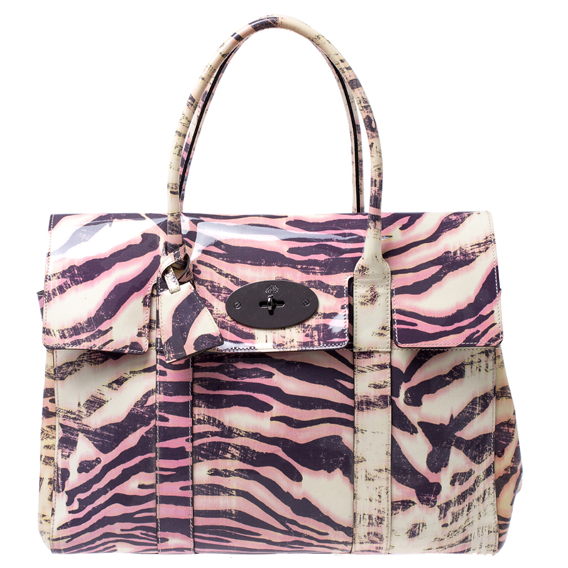 Mulberry Multicolor Tiger Print Patent Leather Medium Bayswater Satchel 