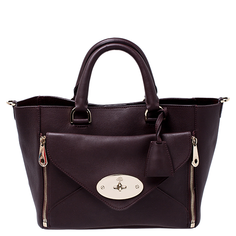 Pre Owned Mulberry Burgundy Leather Small Blenheim Tote