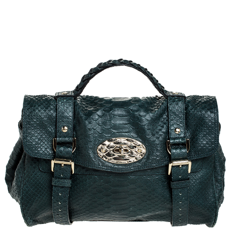 Mulberry Dark Green Python Embossed Leather Alexa Shoulder Bag