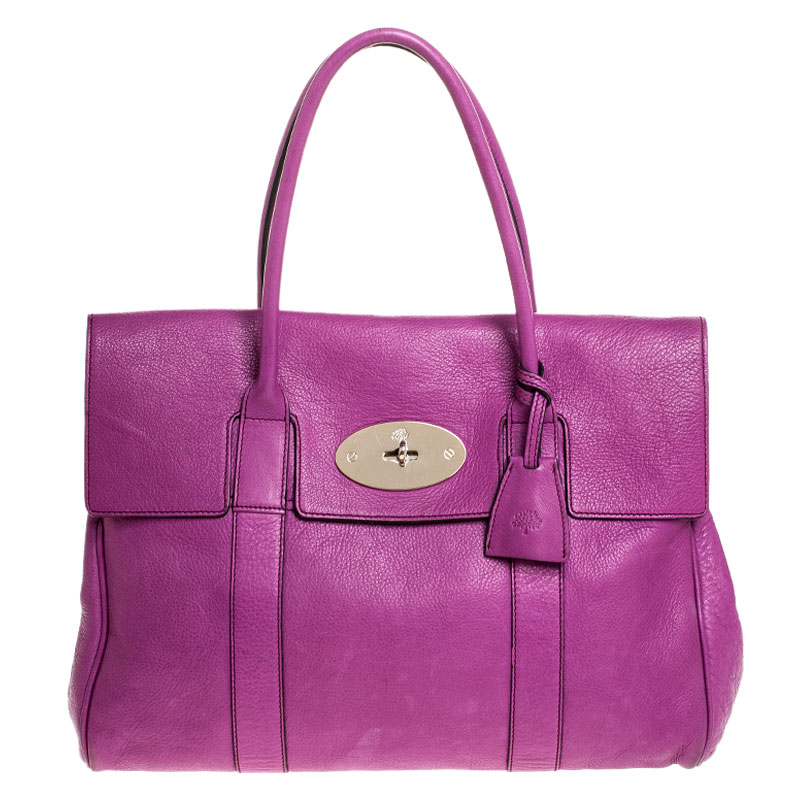 Pre Owned Mulberry Fuschia Grained Leather Bayswater Satchel