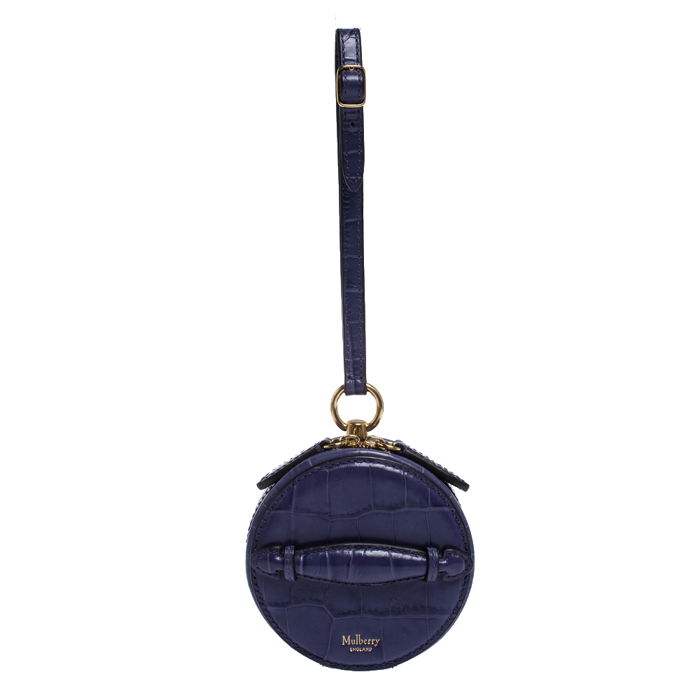 Mulberry Purple Croc Embossed Leather Mini Trunk Wristlet
