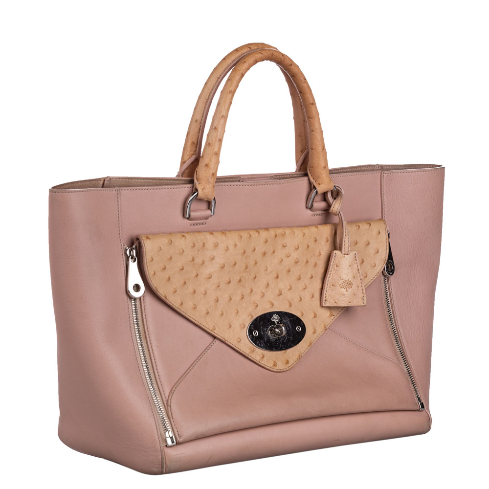 

Mulberry Pink/Brown Leather And Ostrich-Trimmed Willow Tote Bag, Beige