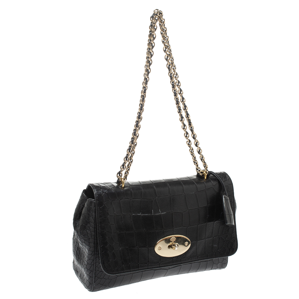 Mulberry Black Croc Embossed Leather Medium Lily Shoulder Bag Mulberry ...