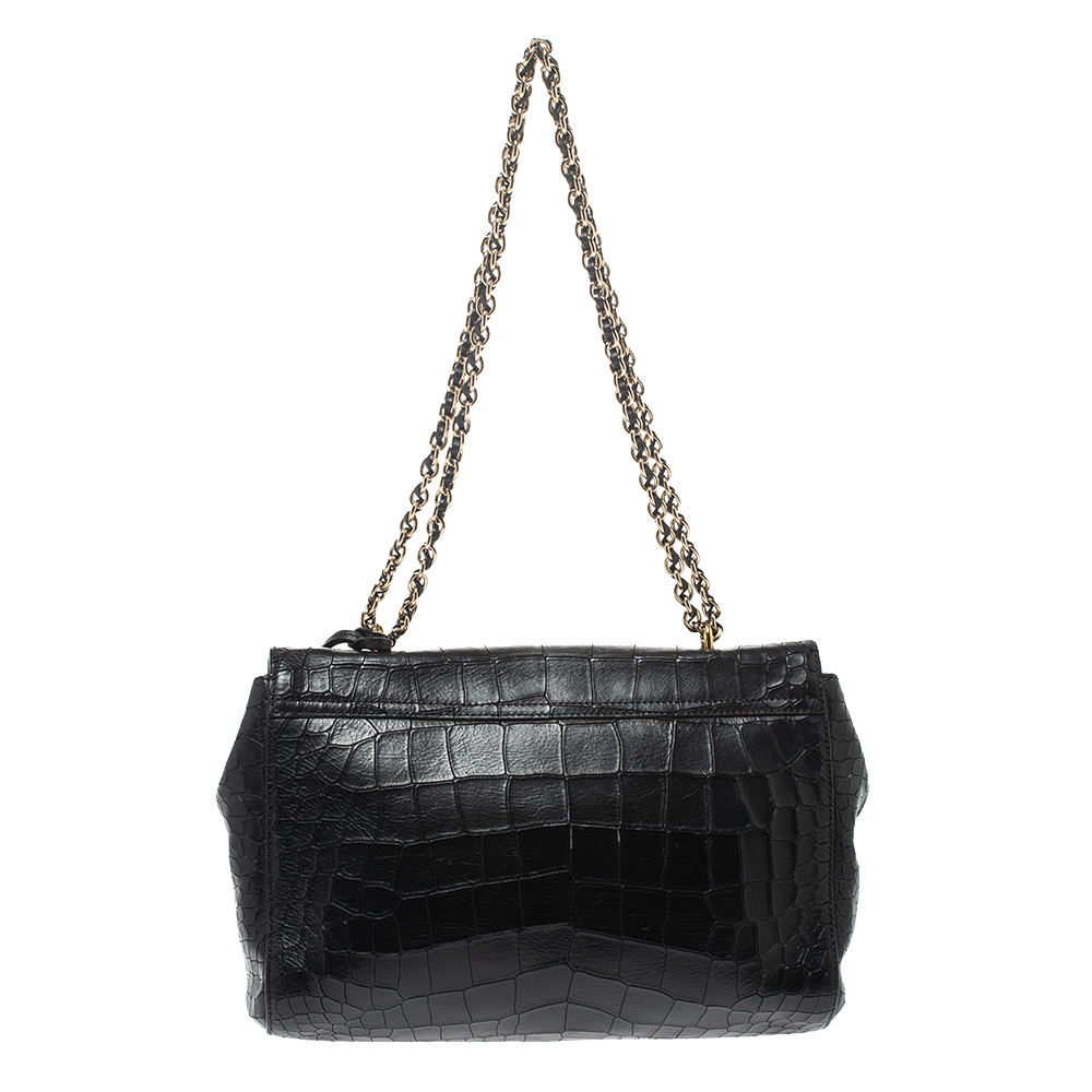 Mulberry Black Croc Embossed Leather Medium Lily Shoulder Bag Mulberry ...
