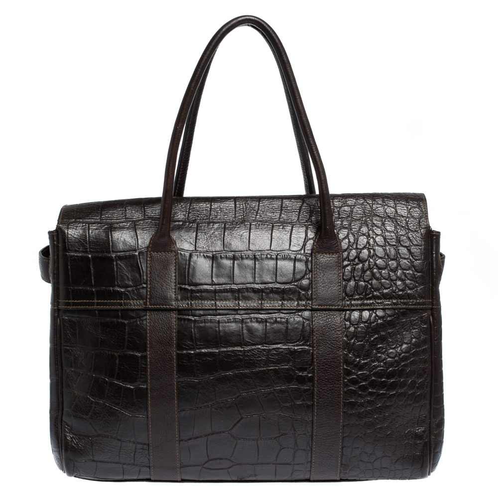 Mulberry Dark Brown Croc Embossed Leather Bayswater Satchel Mulberry | TLC