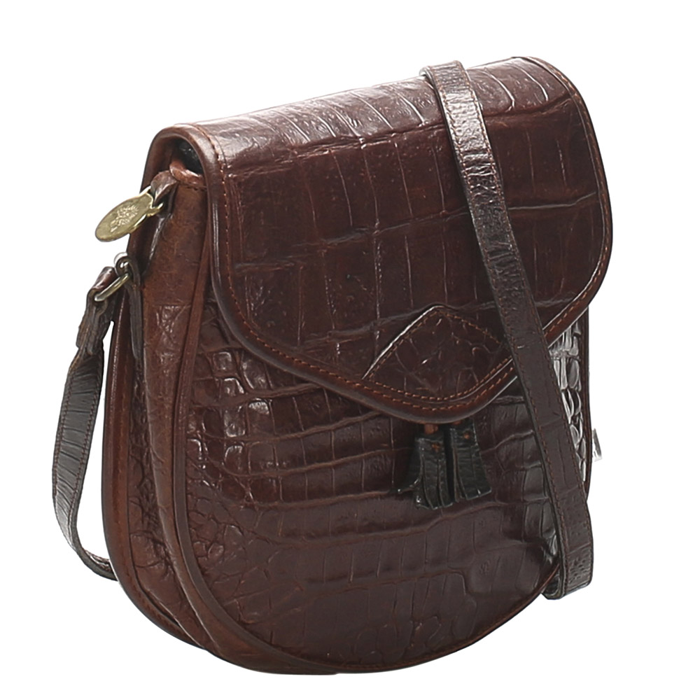 

Mulberry Brown Embossed Leather Crossbody Bag