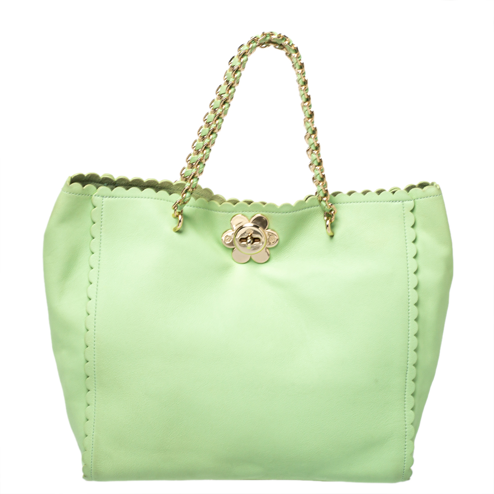 Pre-owned Mulberry Mint Green Leather Flower Cecily Tote