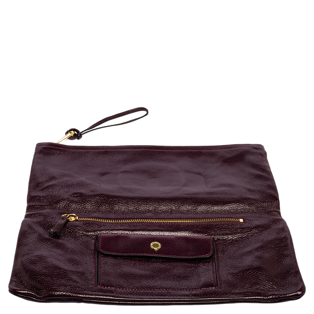 

Mulberry Burgundy Leather Daria Fold Over Clutch