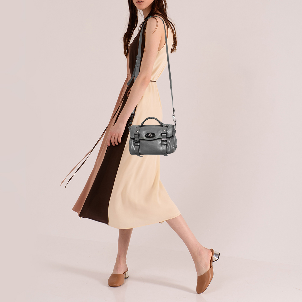 

Mulberry Grey Leather Mini Alexa Top Handle Bag