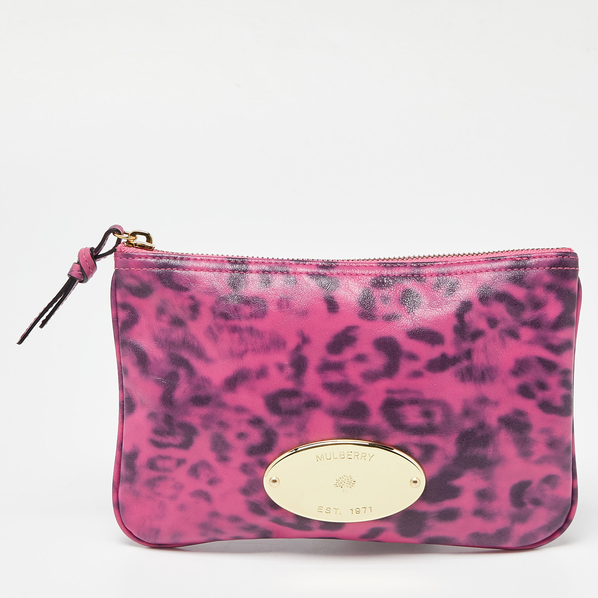 Pre-owned Mulberry Pink Leopard Print Leather Zip Pouch