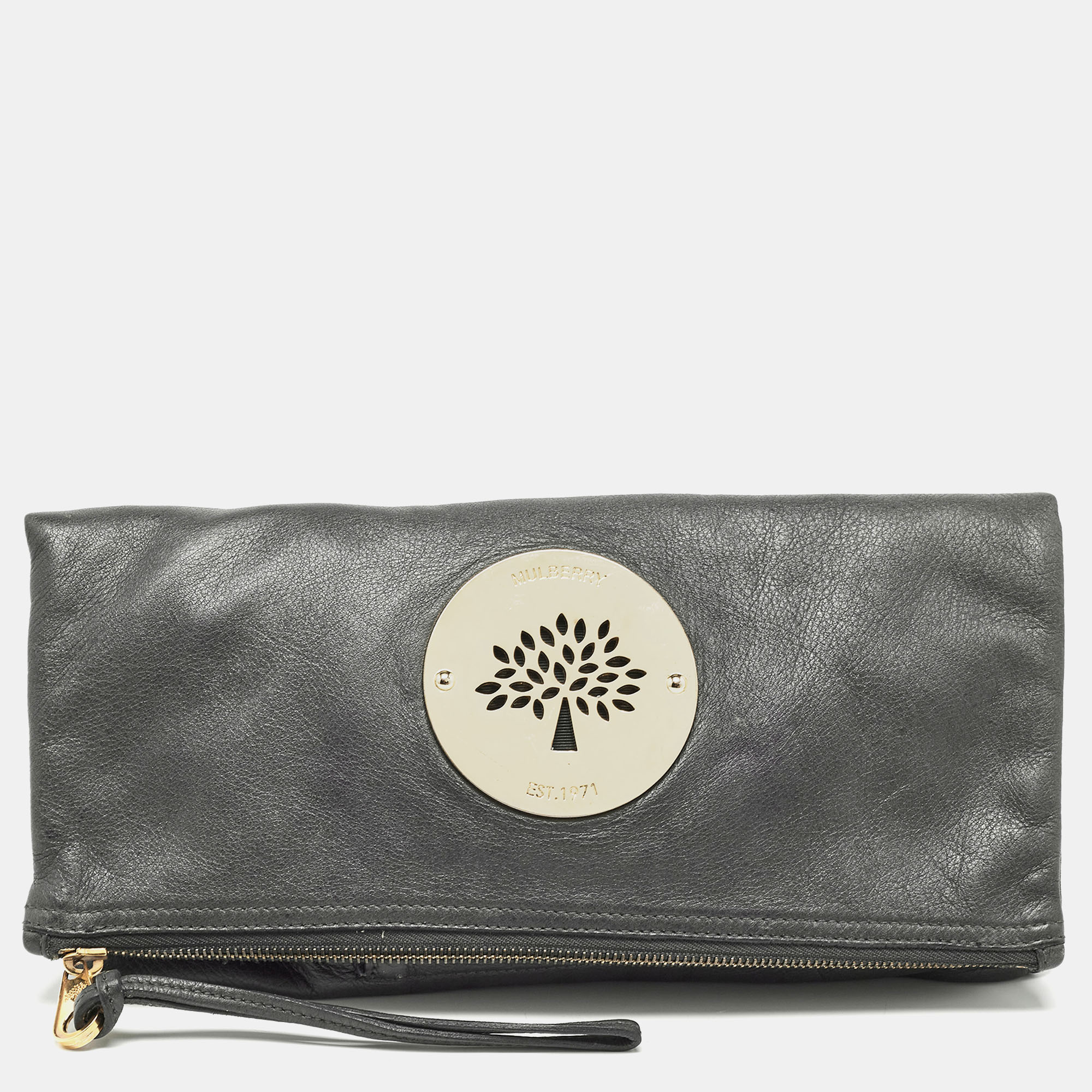 Pre-owned Mulberry Grey Leather Daria Fold-over Clutch