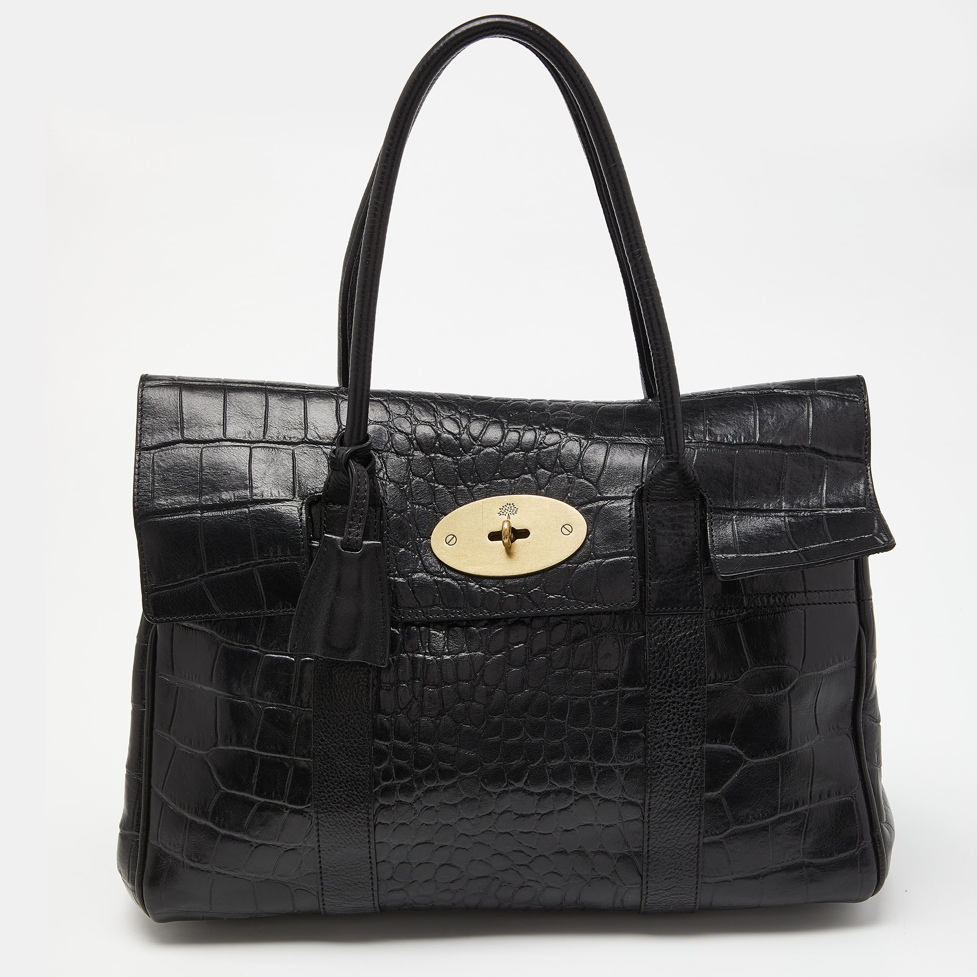 

Mulberry Black Croc Embossed Leather Bayswater Satchel