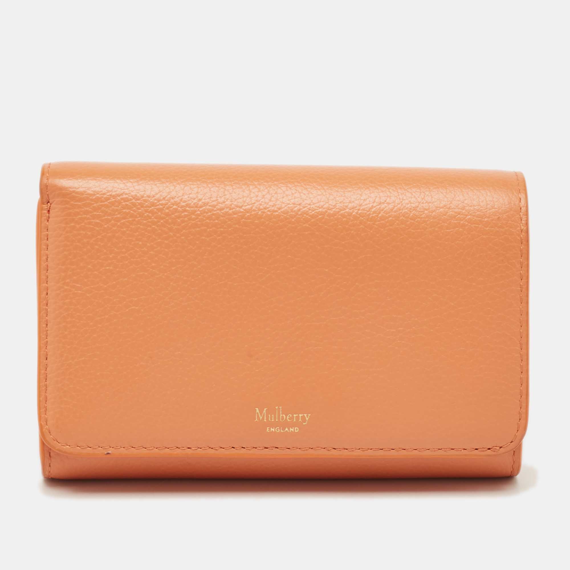 Pre-owned Mulberry Orange Leather Flap Continental Wallet