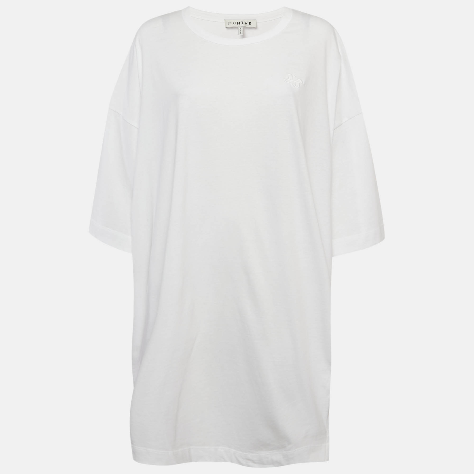 

Munthe White Printed Jersey Side-Slits Oversized T-Shirt XS